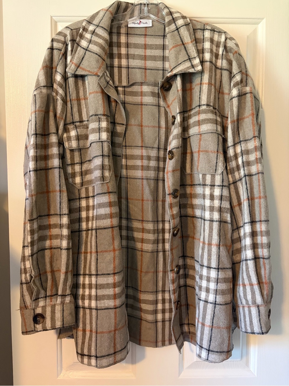 Plaid Button-Up Shacket in Beige and Brown